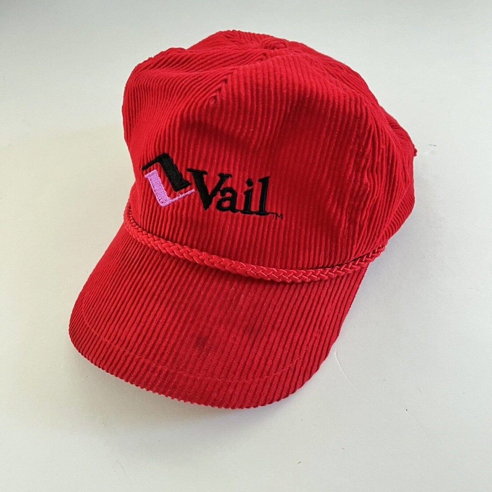 VTG 80s APRES SKI Red Corduroy VAIL Retro Hat Ball Cap Dad Adjustable